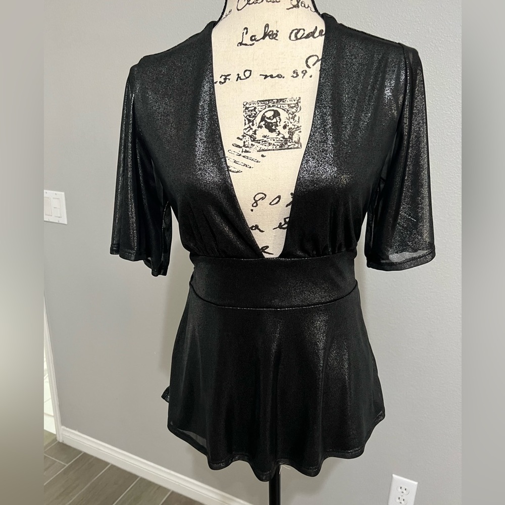 Black gray waxy top new without tags